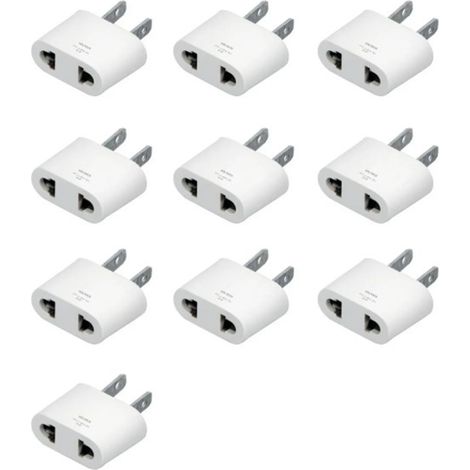 Lot de 10 adaptateurs de voyage universels blancs, prise US 125-250V 10A 1000W pour convertisseur électrique (1/5)