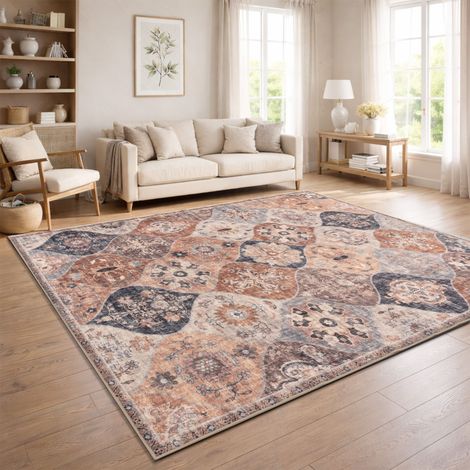 Paco Home Tappeto Vintage Boho Moderno Soggiorno Pelo Corto Lavabile Beige Colorato 80x150 cm (1/5)