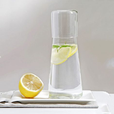 Jarra de agua con vaso, para mesita de noche y baño, juego de vasos (800 ml)