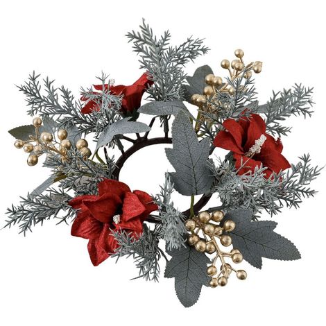 Coronas navideñas y anillos para velas, guirnalda de flores artificiales y agujas de pino. (1/5)