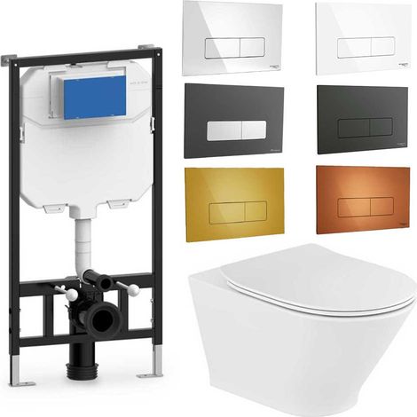 Pack Indoro Suspendido Cisterna + Inodoro Rimless + Pulsador Doble Descarga  Color: Cromo Brillo (1/5)