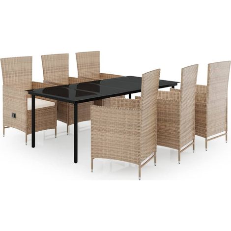 Maison Exclusive - 7-tlg. Garten-Essgruppe mit Auflagen Beige