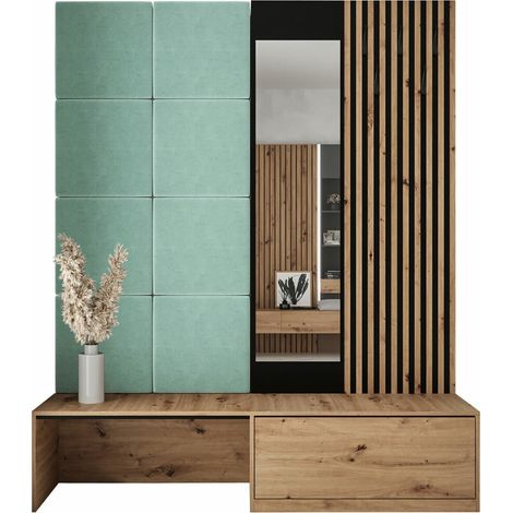 Meuble d'entrée Fabor, Chêne Artisan + Manila 11, 205x172x42cm, Disponible, Stratifié, Tissu, À poser