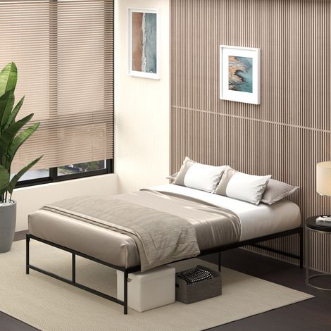 Struttura letto matrimoniale HOMCOM 135x190 cm con gambe da 35 cm, letto matrimoniale con vano contenitore sottostante, nero