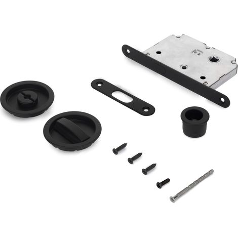 Kit de serrure avec rosace ronde, serrure de condamnation pour porte coulissante, Ø57 mm, Acier, Noir (1/4)
