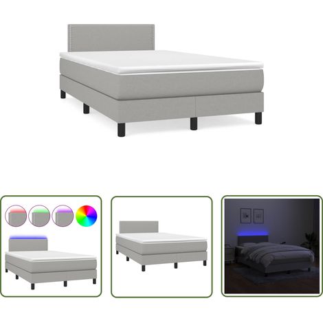 The Living Store Sommier à lattes de lit matelas LED gris clair 120x190 cm tissu - Sommier Tapissier - Lit Avec Led - Matelas À Ressorts Ensachés - Tête De Lit Ajustable - Éclairage LED (1/5)