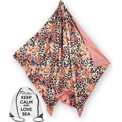 Serviette de plage double KIKOY en coton et éponge avec sac à dos KEEP – Salmon Spotted Pattern