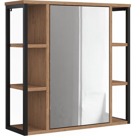 Badspiegelschrank Linara, Eiche/Schwarz, 60 x 60 cm, Vicco (1/5)