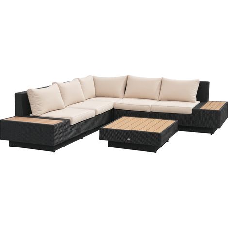 Outsunny 4-teiliges Gartenmöbelset aus schwarzem Poly-Rattan mit Sitzkissen und Beistelltisch, Outdoor-Wohnzimmermöbel