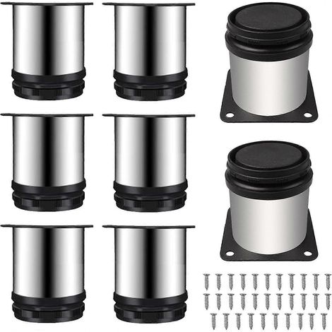 Verstellbare Schrankbeine, 8-teiliges Set aus Edelstahl, verstellbare Möbelbeine, runde verstellbare Beine, Tischbeine, Möbelfüße für Schreibtisch und Sofa, 2 x 2 x 2,2 Zoll, silberfarben