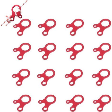16 piezas de tensores de cuerda，tensores de cuerda de 3 orificios，sacos de dormir y mochilas (rojo) (1/5)