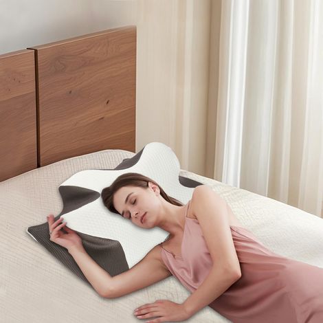 Hofuton Oreillers à Mémoire de Forme, Oreillers Ergonomiques pour la Nuque, Oreiller Orthopédique Anti Douleur, Décontracter Les Muscles, Marron (1/5)