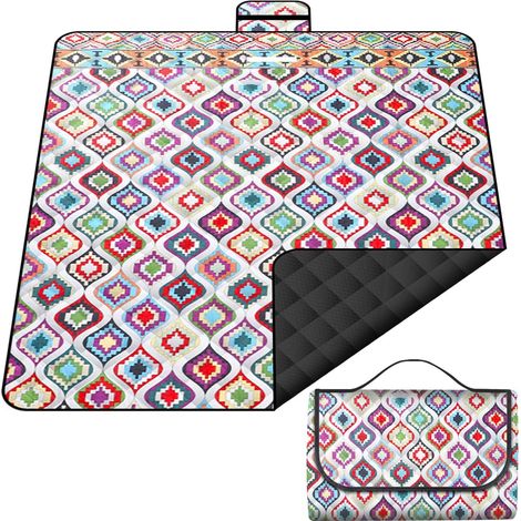 Couverture de Pique-Nique Imperméable, 200 x 200 cm, résistante au Sable Couverture de Plage XXL isolée & rembourrée Idéale pour l'extérieur, Camping, Plage, Parc, Festival (Maroc) (1/5)