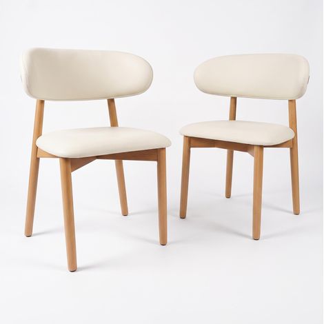 FurnitureR Lot de 2 chaises à manger, pieds chêne, revêtement PU blanc, structure en chêne et dossier ergonomique pour un confort durable à table (1/5)