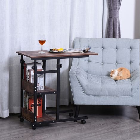 Table d’appoint à roulettes réglable en hauteur, 80 x 40 x 72-82 cm, avec 2 étagères, pour salon et bureau à domicile  CHICFURN (1/5)