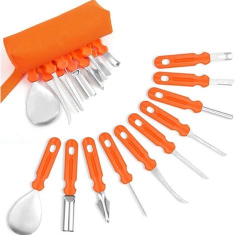 JSSEVN-Juego de 10 cuchillos para tallar frutas, cortador de sandía, cuchara para frutas DIY de cocina creativa, ahuecador de acero inoxidable para sandía, papaya y melón. (1/5)