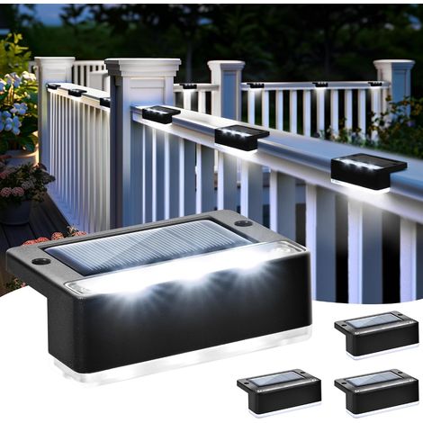 Set mit 4 Solar-Treppenleuchten für den Außenbereich, wasserdichte Solarleuchten, LED-Beleuchtung für Außentreppen, Stufen, Zäune, Terrassen, Dekoration (schwarz, kaltweiß) (1/5)