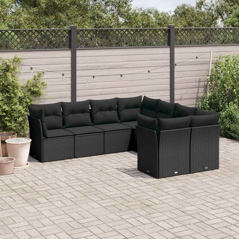 vidaXL Salon de jardin 8 pcs avec coussins noir résine tressée (1/3)