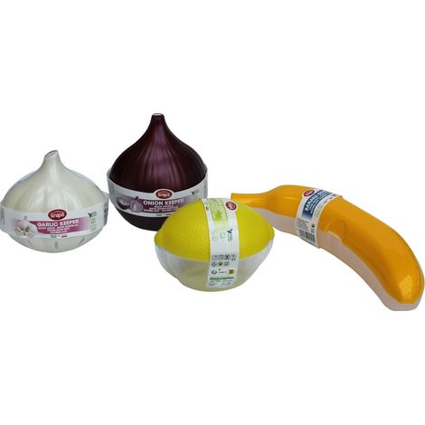Snips, Set 4 Contenitori Frigo Salva Freschezza, Contenitori per Alimenti, Salva Limone, Salva Cipolla, Salva Aglio e Salva Banana, Made in Italy, Bpa Free (1/3)