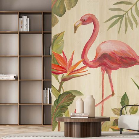 Papier peint exotique flamant rose en aquarelle papier peint (1/5)