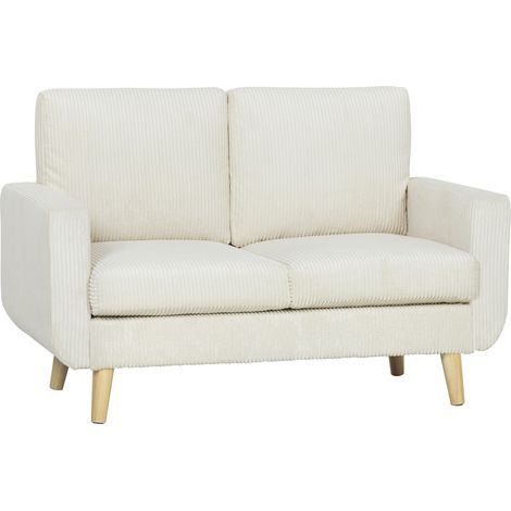 Modernes 2-Sitzer-Cordsofa 134 cm, gepolsterter Sitz mit Federkernkissen, cremefarbenes Wohnzimmersofa, komfortables, kompaktes Design.