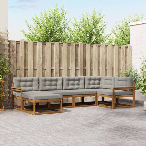 vidaXL Outdoor-Sofagarnitur mit Kissen 6 pcs Natürlich und Hellgrau (1/5)