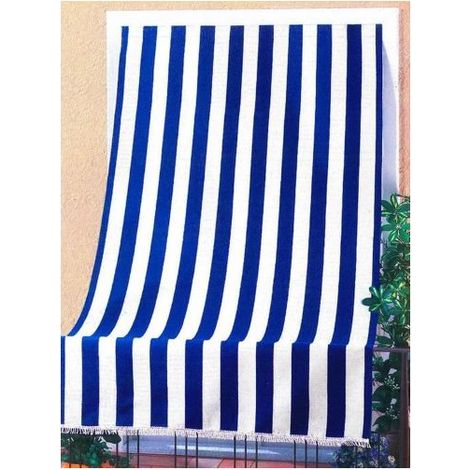 Auvent pour chevauchement blanc / bleu 140x300 cm en coton lavable repassable et imperme'able pour jardin exte'rieur