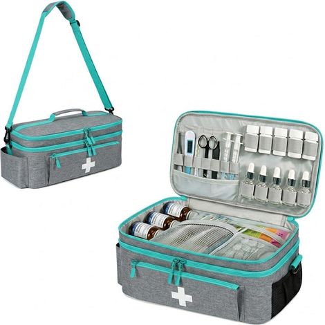Erste Hilfe Tasche leer, große Medikamententasche mit vielen Fächern, blau
