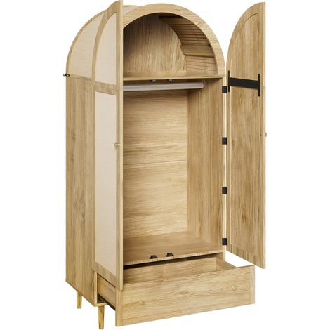 Armario ropero con cajón y puertas de tela efecto roble 79x50x175 cm HOMVRA (1/5)