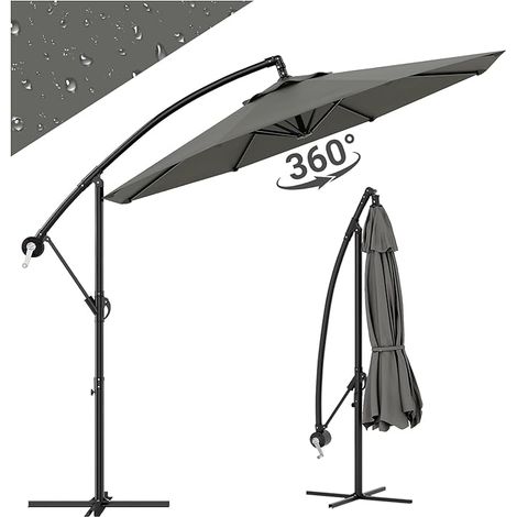 Parasol Déporté 300 cm Inclinable et Rotatif 360°, Toile Déperlante Anti-UV UPF 50+, avec Manivelle, Housse et Pied en Croix (1/5)