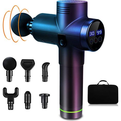 Electric massage gun with 8 heads - 30 adjustable speeds - For neck, back, shoulders, muscles - Deep tissue massage