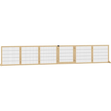 Barrière pour chiens, en pin, pliable, 432 x 36 x 70 cm, couleur naturelle
