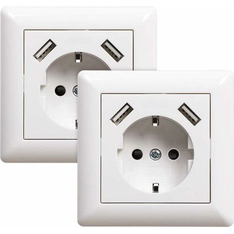 2 prises avec port USB (max. Prise murale encastrée avec prise USB Blanc Système 55 Blanc brillant-PR (1/4)