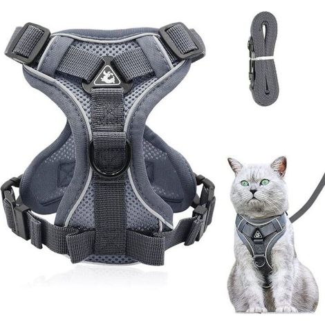 Online Store - Adjustable Anti-Break Cat Harness with Leash - Soft Cat Harness - Cat Chest Harness - Puppy - Gray L (1/5)