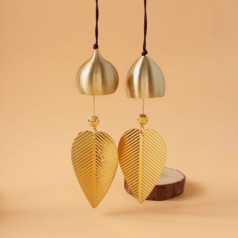Lot de 2 bulles de vent dorées avec décoration de feuilles – Décoration suspendue atmosphérique élégante, sons doux, en 2 formes : forme de capuche et forme de goutte (1/5)