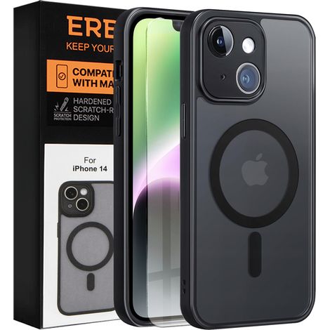 iPhone 14 Hülle, MagSafe, matt schwarz + Displayschutzfolie (1/5)