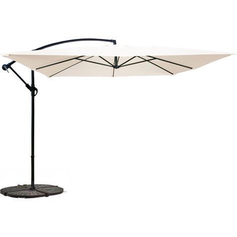 Parasol déporté 3x3m et 4 dalles à lestées blanc (1/5)