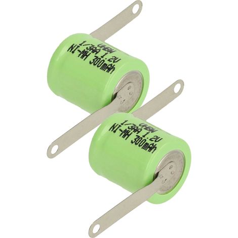 vhbw 2x NiMH replacement button cell battery tab type 1/3AA 300mAh 1.2V suitable for model building batteries, solar lights etc.