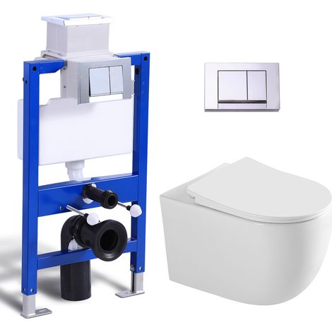 HOROW WC sospeso senza brida con telaio ad incasso, cassetta di risciacquo, sedile Soft Close (1/5)