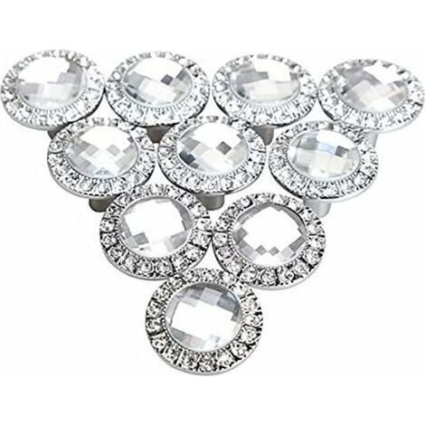 10pcs 30mm Bouton Porte Ronde Argent 30mm Poignée Cristal Scintillant Strass Bouton de Poignée Armoires de Cuisine Cabinet Portes tiroirs Boutons-Crezuo (1/4)