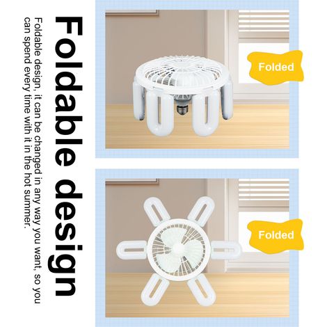 Ortviai Lampe LED pliable en forme de soucoupe volante avec 6 pales, E27, 60 W, télécommande, 4 niveaux d'éclairage et de ventilation (1/2)