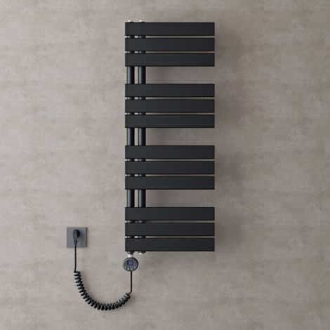 doporro Radiateur de Salle de Bain Sèche-Serviette 104x40cm avec Résistance Chauffante Noir 800W Radiateur à Eau Chaude Gris Noir Design FN (1/5)