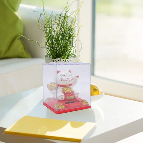 Figura de gato que saluda con energía solar – ABS blanco (80 mm) – Sensor de luz automático (1/5)
