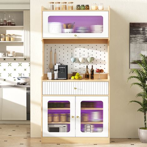 Credenza con ripiani regolabili, cassetto e luce LED, 80 x 40 x 180 cm, naturale DESVIAE (1/5)