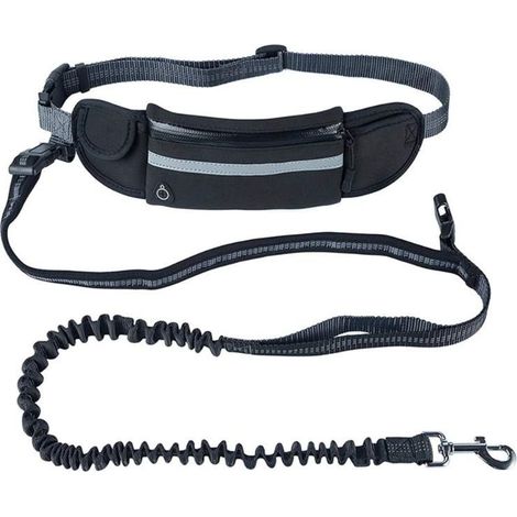 Laisse souple pour chien avec sac ventral, noire