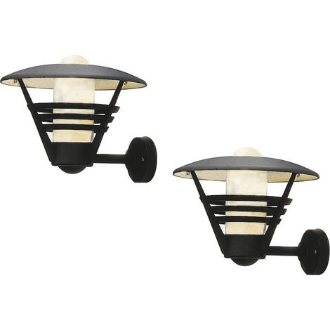 2er Set Außenwandleuchte Laterne GEMINI schwarz Opalglas, Hausbeleuchtung modern (1/4)