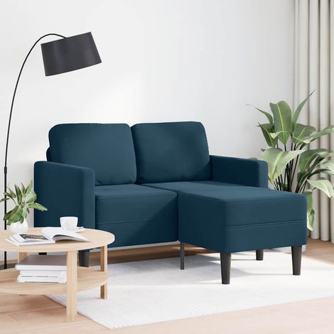 Canapé  Sofa 2 places avec méridienne en L bleu 125 cm velours