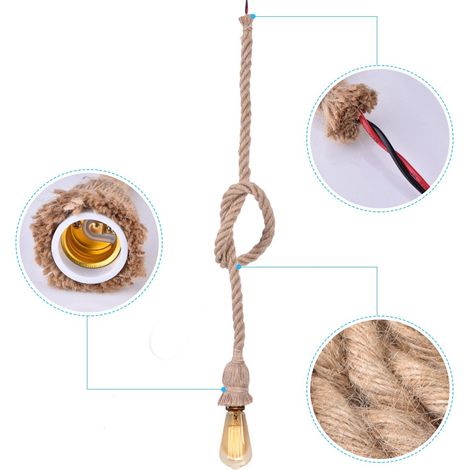1Pc Lustre Industriel Plafonnier à Corde de Chanvre, Lampe Suspendue Décor Maison Style Loft Monotête