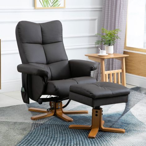 Sillón reclinable con reposapiés, sillón de TV giratorio 360° con función de masaje, función reclinable, sillón de masaje con bolsillo lateral, sillón de TV, piel sintética para sala de estar, marrón (1/5)