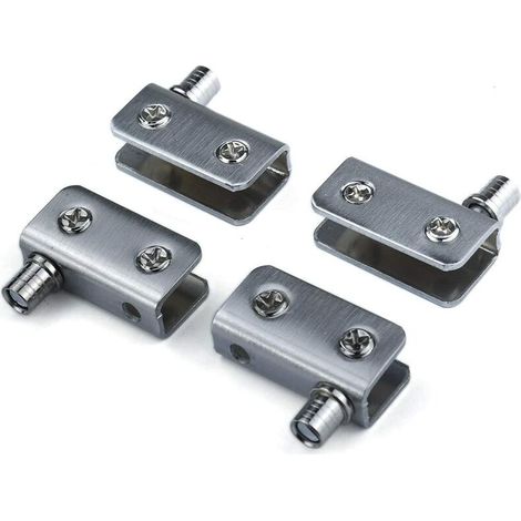 Paquet de 4 charnières de porte en verre Charnière à pivot à 90 °, verre sans perforation, acier inoxydable, ajustement pour verre de 5-8mm